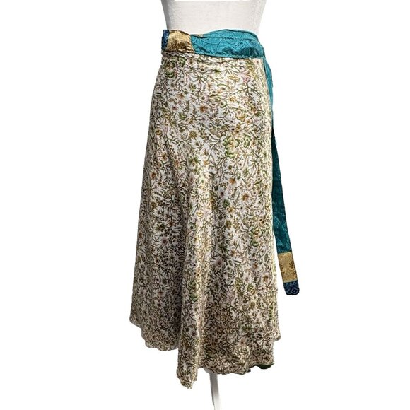 Women Wrap Skirt One Size XL Multicolor Green Layered Made in India 5-40 - Picture 7 of 10